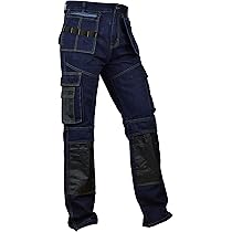 FASHIO FF Men's Utility Work Jeans – Denim Cordura Work Pants with